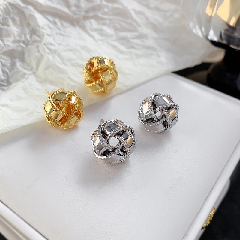Simple Gold Color Wrapping Ball Stud Earrings For Women Fashion Punk Small Flowers Earring Jewelry Accessories Gifts