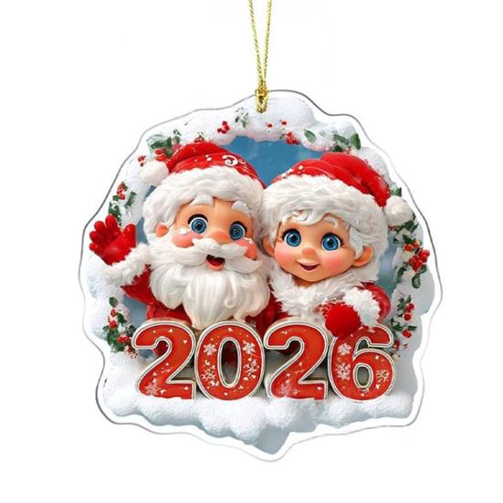 Weihnachts-Weihnachtsmann-Ornament 2026 Rundes 2D-Acryl-Weihnachtsmann-Weihnachtsbaum-Ornament für Feiertag, Neujahr, Heimdekoration