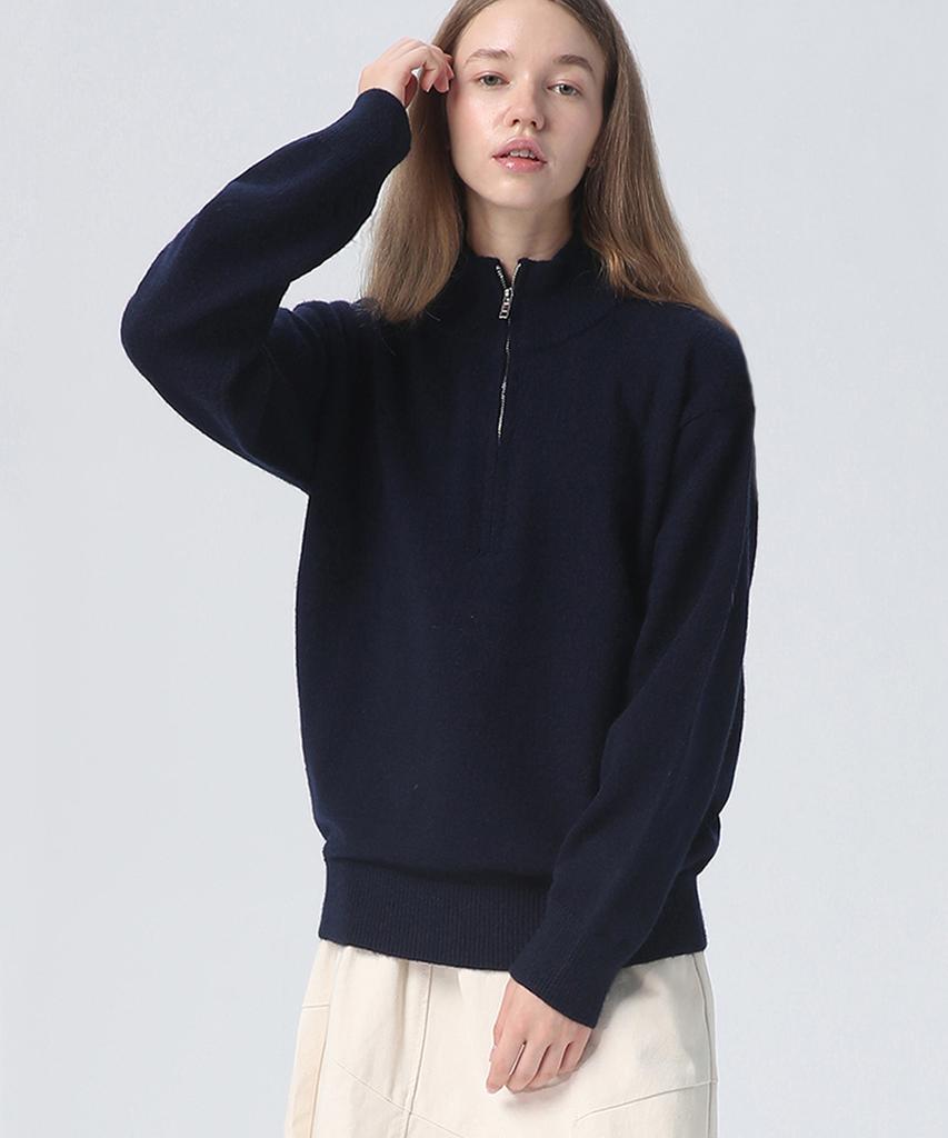 Beullumeol Pbt Wool Half Zip-Up Neck Knit - Navy