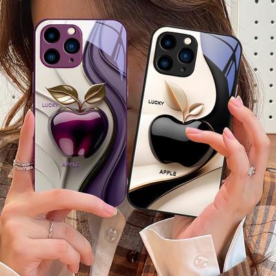 Glücklicher Schwarzer Apfel Für IPhone 16e 16 E 16ProMax 15 Pro Max 14 13 12 Mini 11 XS Max XR 7 8 Plu SE 2022 Gehärtetes Glas Handyhülle