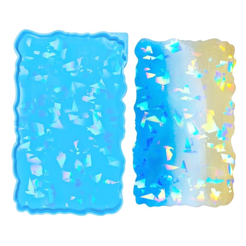 Irregular Rectangle Tray Mould with Handles Holographical Tray Casting Mould Large Resin Molds for Unique Ornaments