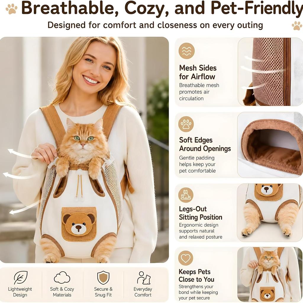 Sac à dos porte-animal de compagnie avant design ours mignon pour petits animaux