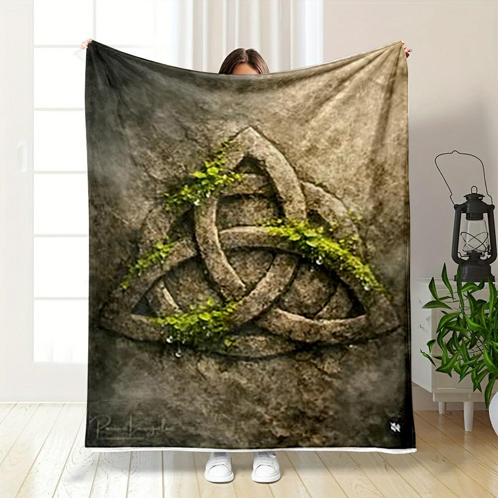 Celtic Knot Design with Stone Texture Printed Flannel Blanket for Bedroom, Living Room, Sofa, and Nap