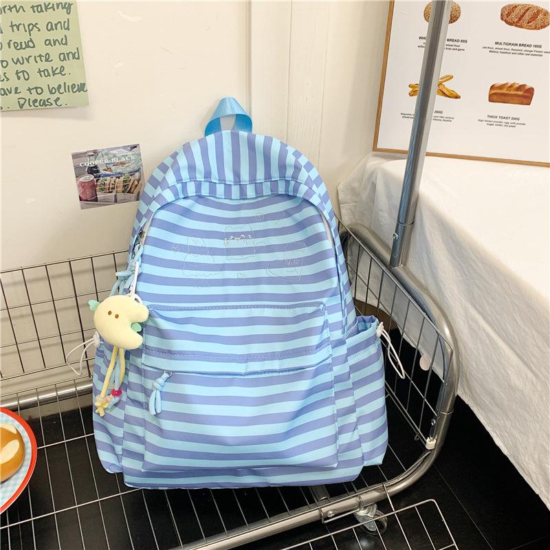 Schoolbag new high-value Korean ins fresh and sweet striped backpack junior high school students lightweight large-capacity backpack