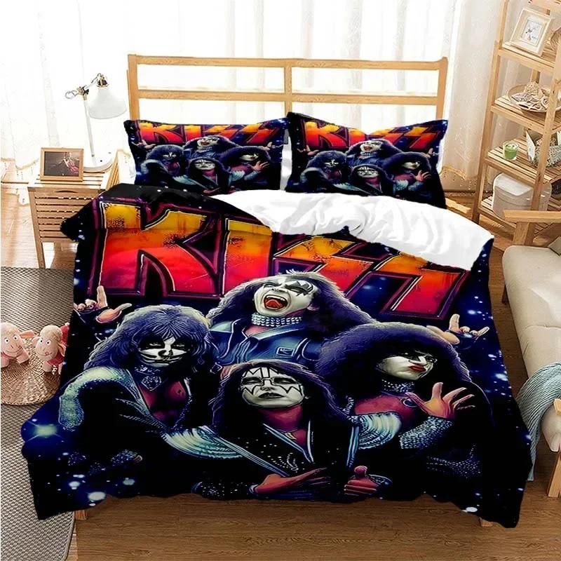 Kiss Band Fashion Comfortable Duvet Quilt Cover Pillowcase Bedding Set Children Bedroom Decoration Home Textile