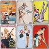 Pin Up Girls Plaque Vintage Metal Tin Signs Sexy Girl Cola Beer Airplane Iron Poster Retro Wall Art Decor for Bar Pub Club Home
