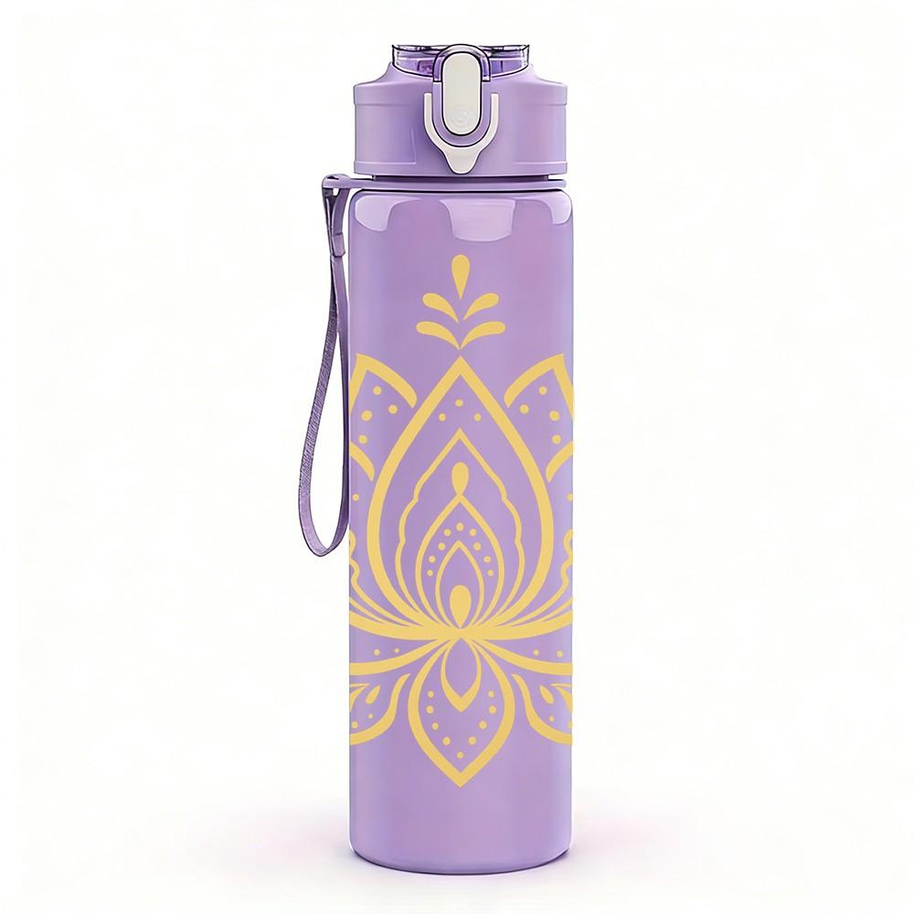 1PC Simple Golden Lotus Bloom 750ml Color Plastic Sports Water Bottle Leakproof Flip Straw Lid Suitable for Sports Office Home Use