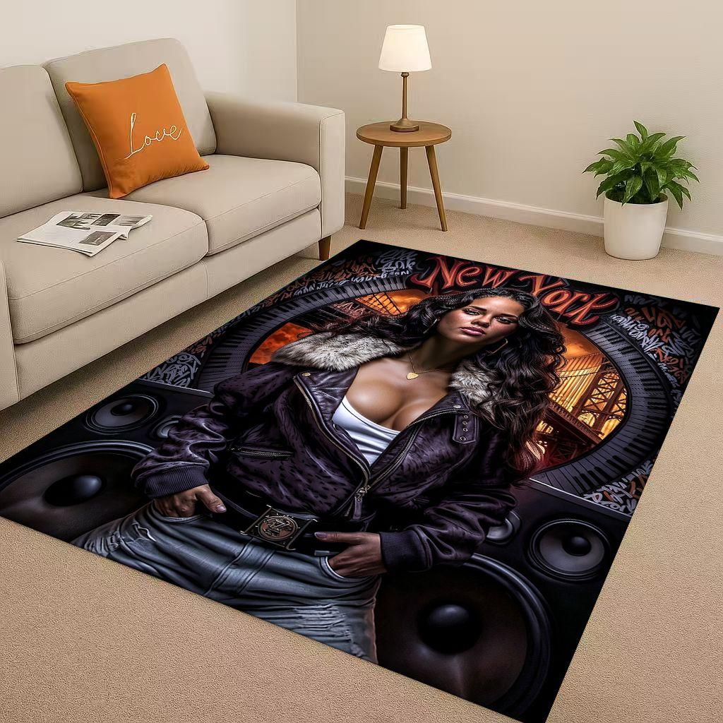 3D Classic Top Hip Hop Rapper Star Cartoon Art Living Room Non-Slip Area Rug Carpet for Bedroom Playroom Sofa,Home Decor Doormat