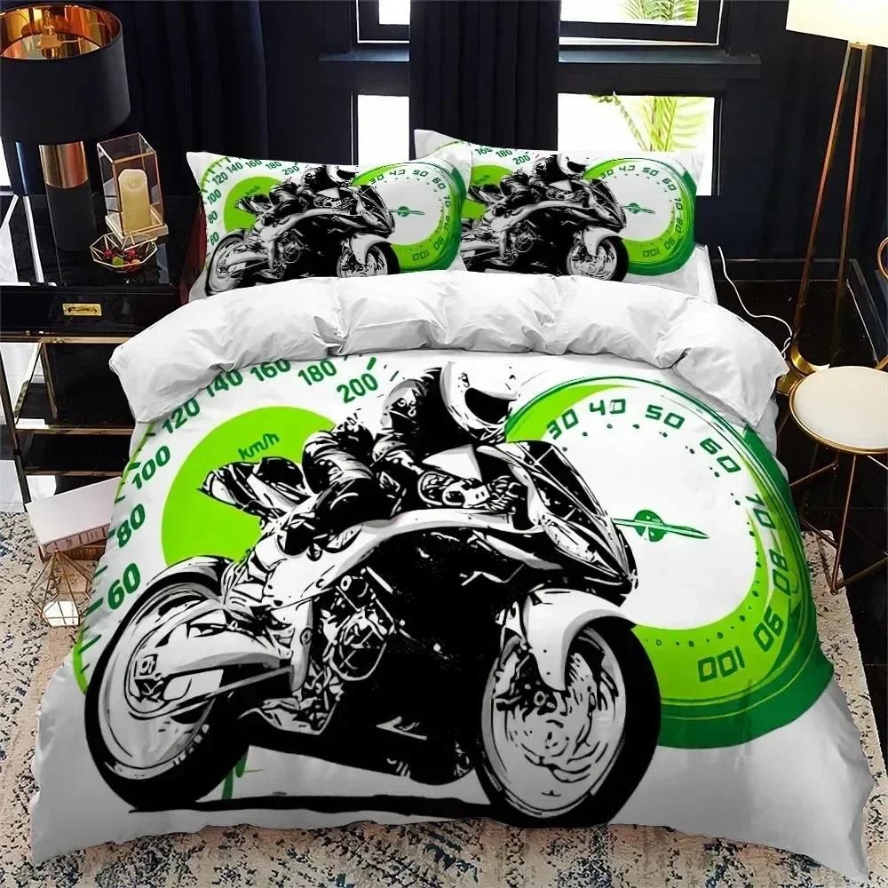 Motorcycle Rider Bed Duvet Cover Set Queen Calico Twin Size Comforter Cover Bedding Set Single King Soft Polyester Quilt Cover