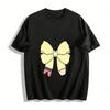 Cute Pencil Bow Print Casual Crewneck Top For Teens Pure Cotton T-shirt