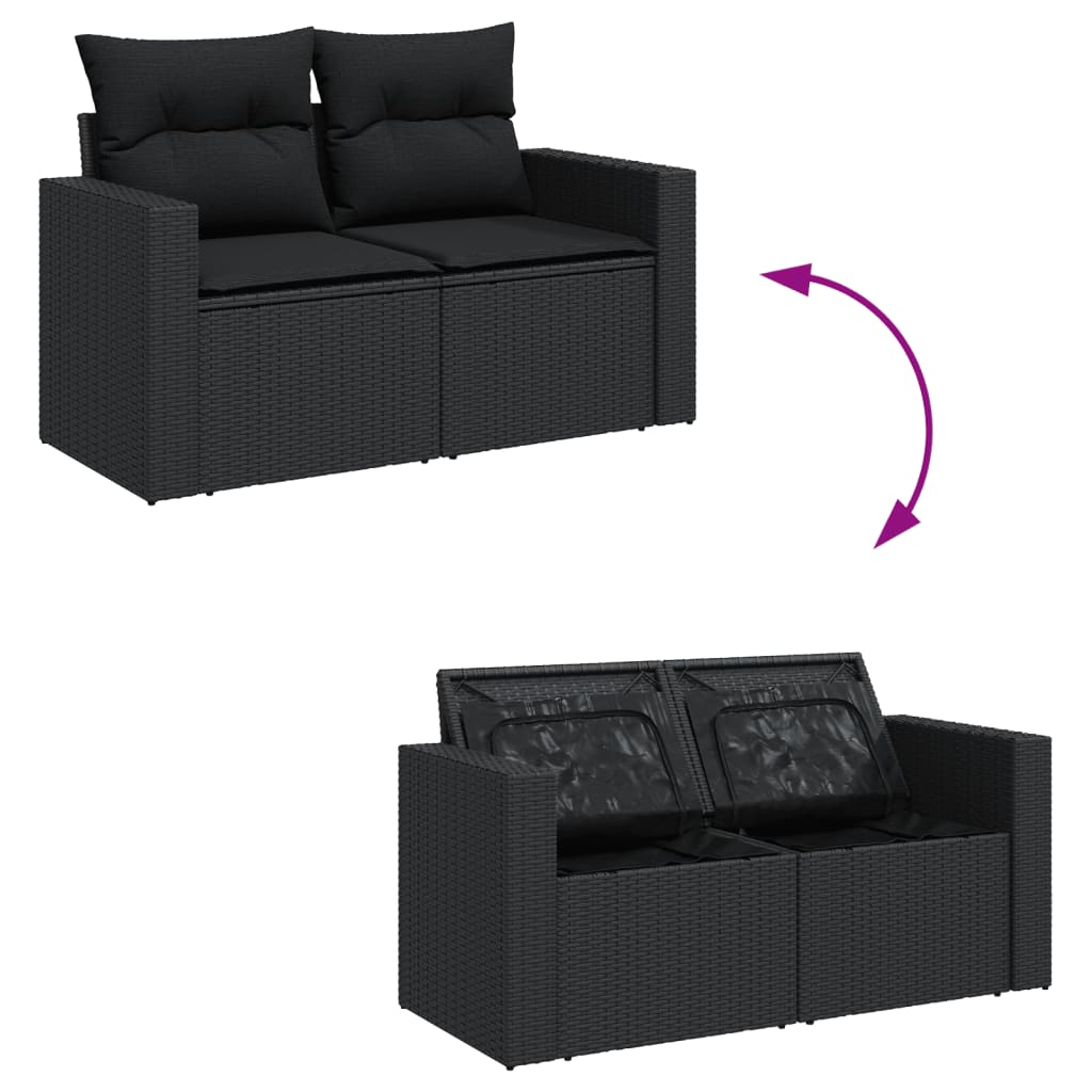 Vidaxl 10-Cz. Garden Lounge Set, Cushions Black Rattan Pe
