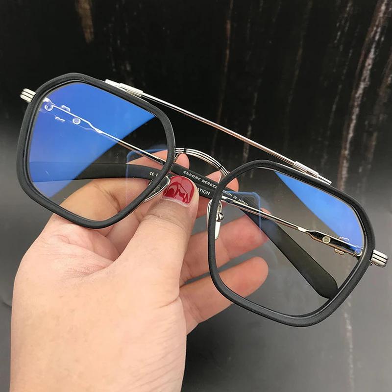 Neue Blaulichtfilter Doppelbalken Quadratische Kurzsichtigkeitsbrille Übergroß Herren Damen Mattes Gestell Korrektionsbrille Dioptrien -1.0 Bis -6.0