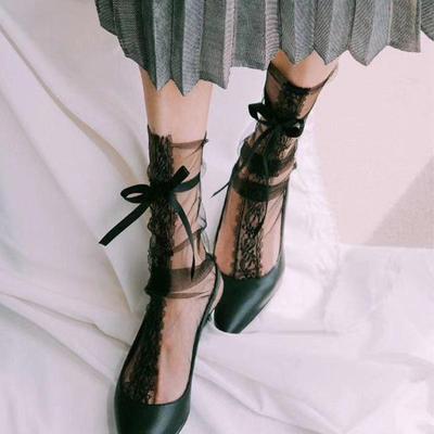 Sexy Lace Socks Women's Transparent Mesh Ultra-Thin Bow Cute Socks for Ladies Fashion Lolita Black White Socks Women