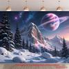 Toile de fond Hiver Nuit étoilée 2D Montagne enneigée Espace Planète Bannière Photobooth