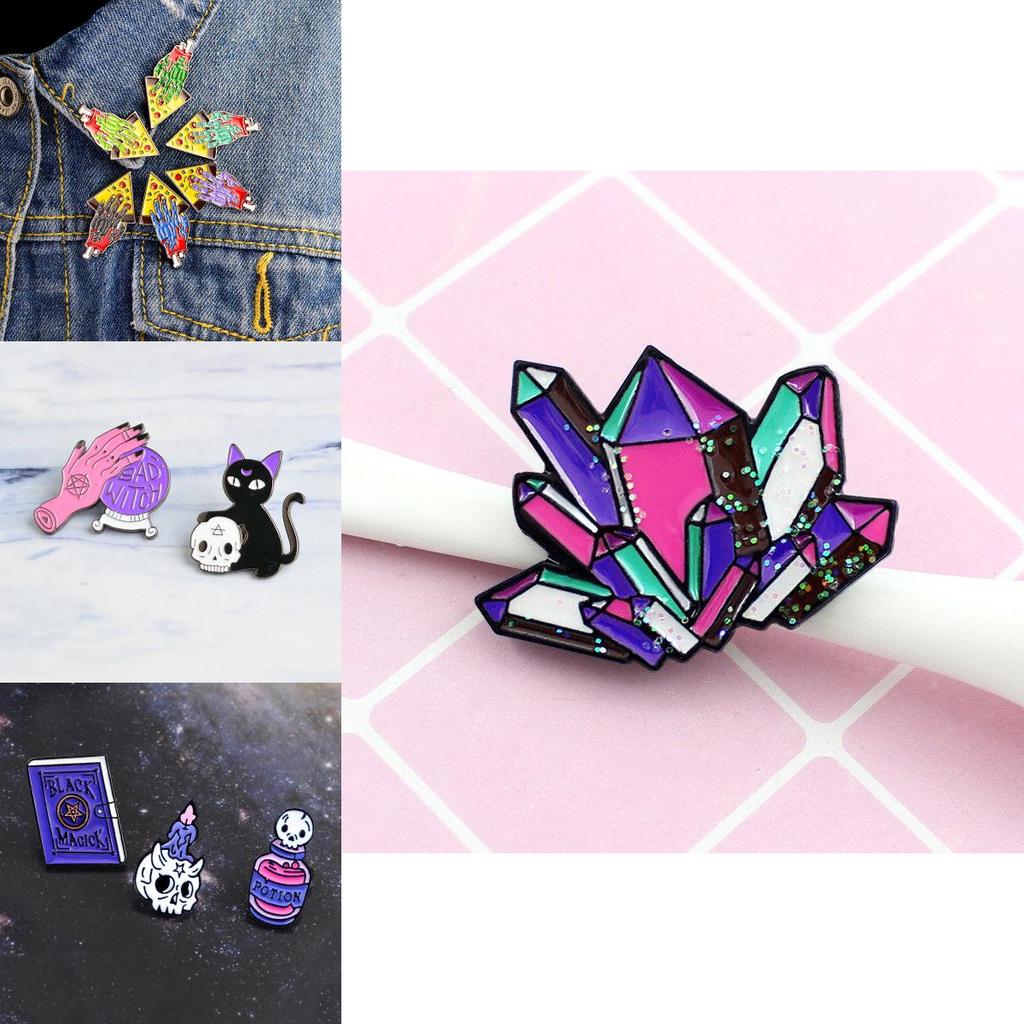 Elegant Enamel Brooch Death Pins With Potion Cat Skull And Candle For Halloween