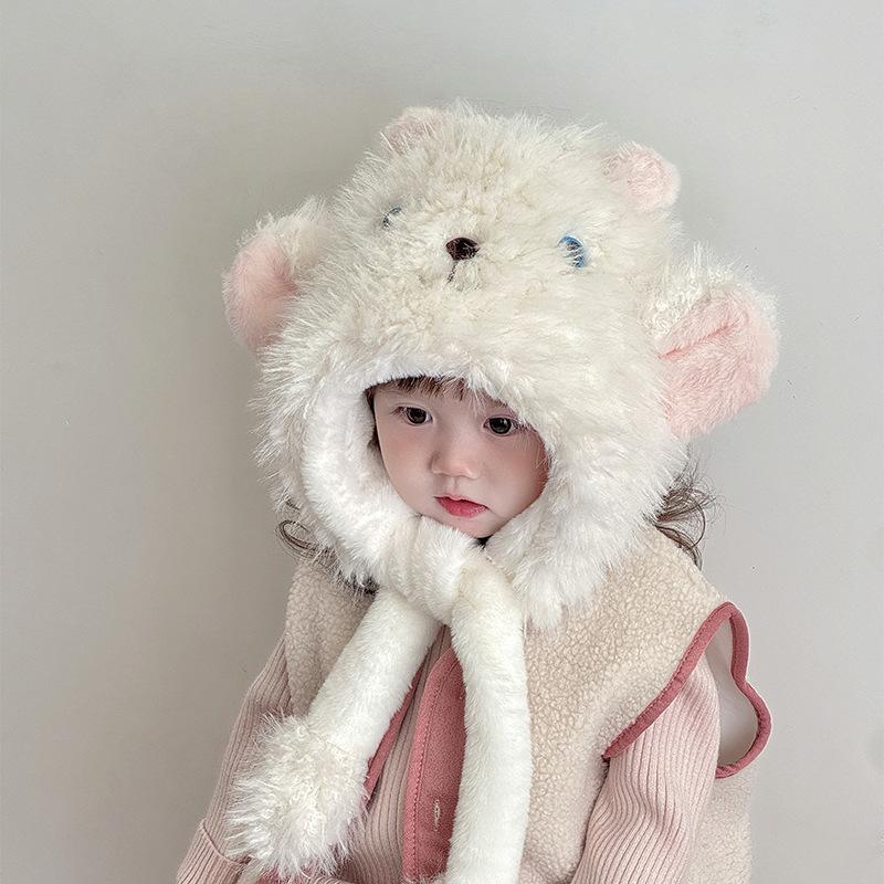 Korean Style Winter Scarf and Hat One Piece Set of Two Piece Cute Lamb Bleating Baby Warm Ear Protection Woolen Hat