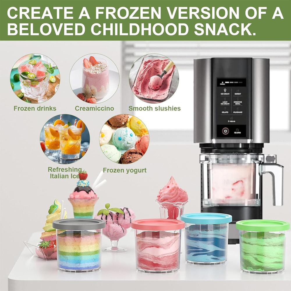 Containers Replacement for Ninja Creami Pints and Lids 16oz Creamy Ice Cream Cups Jars Canisters Compatible with NC299AMZ NC300