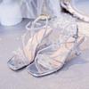 Fashion Fine with Butterfly Rhinestone Temperament Sandals Summer Square Head Foreign Air Fairy Everything Match High Heels