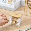Storage Box with Bamboo Lid Dustproof Moisture Resistant Clear Acrylic Container Cotton Swabs Dental Floss Jewelry Organizer