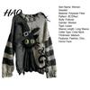 Layering Sweatshirt Halloween Spooky Face Sweater for Women Patchwork Print Knit Spring Autumn Winter Top Long Sleeve Crewneck Stitched Fall Outfit