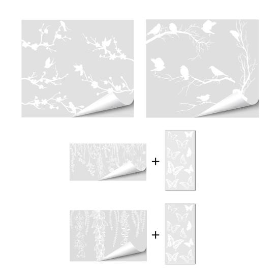Bird Deterrent Window Clings White Spring Tree Branch Birds Hanging Vines Butterflies Static Glass Decals for Home Classroom Office Party