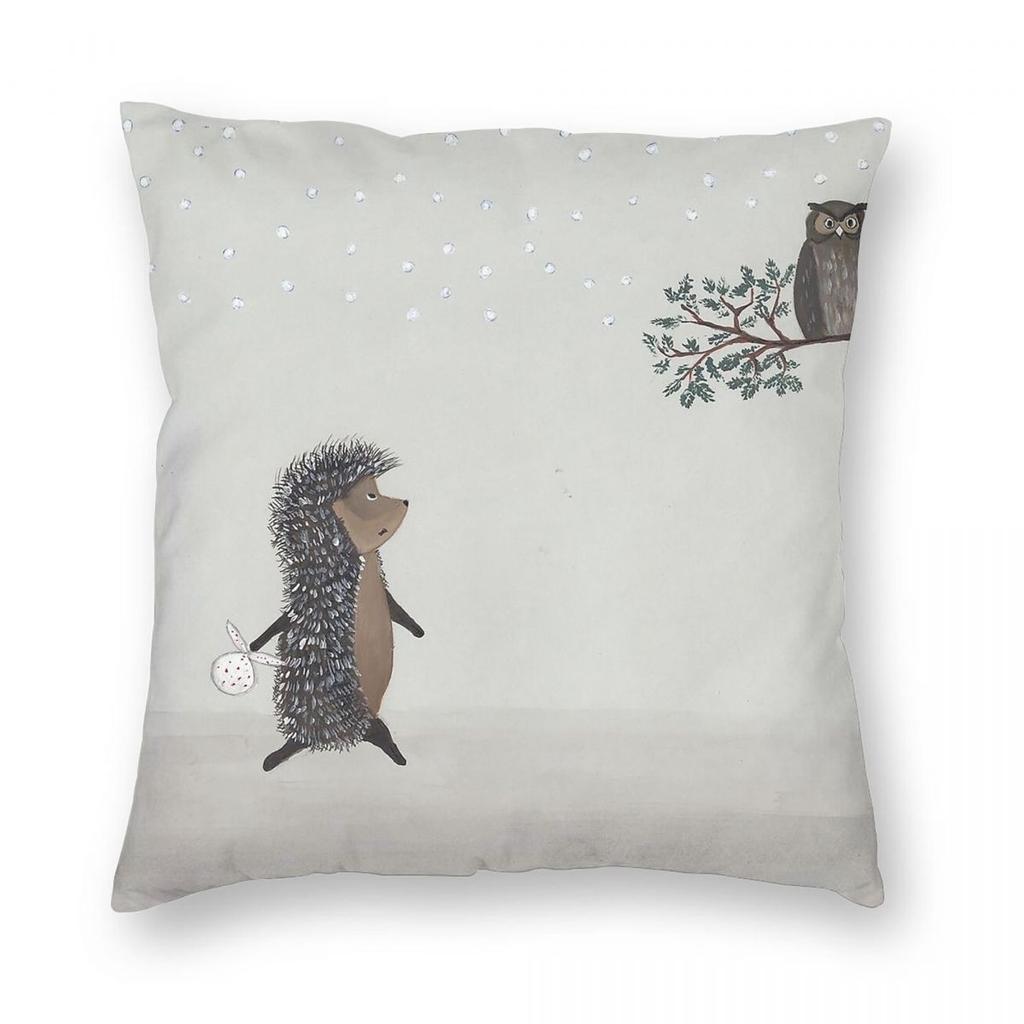 Owl And Hedgehog In The Fog Square Pillowcase Polyester Linen Velvet Creative Zip Decor Throw Pillow Case Car Cushion Case