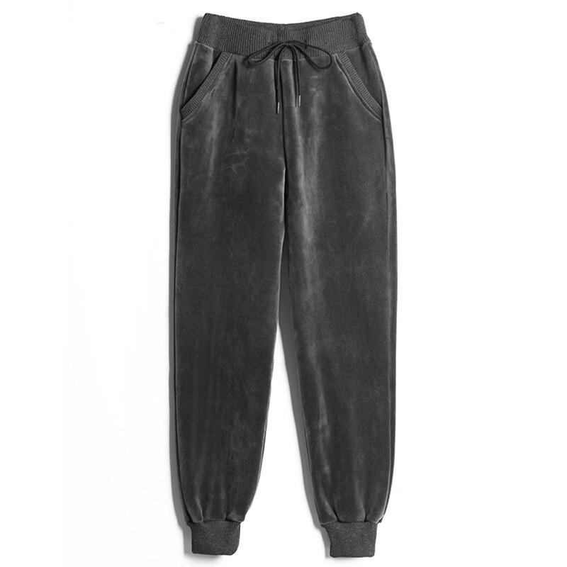 Sammetssweatpants Dam Plus Sammet Varma Byxor Höst och Vinter Dubbelsidig Sammet Hög Midja Harem Dambyxor