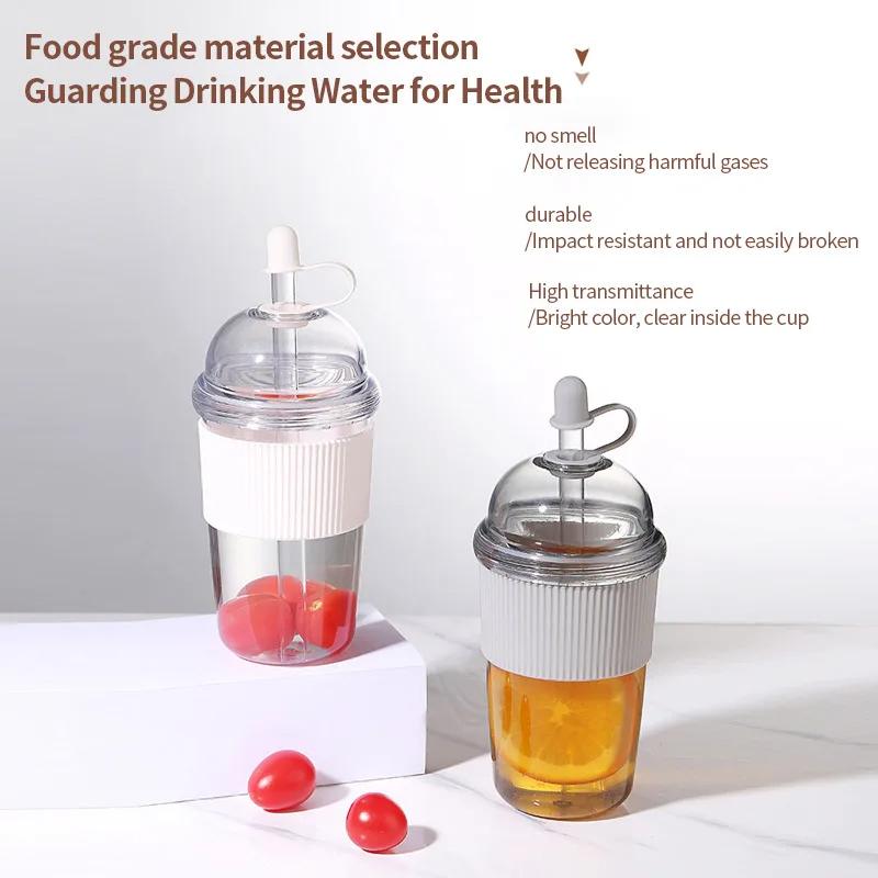 1 st 430 ml Bärbar Mug med Fällbart Sugrör Plast Ins-stil Vattenflaska med Stor Kapacitet Te Kaffe Mjölk Värmetålig Juice Gelé Muggar