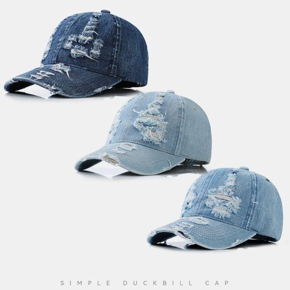 Cotton Denim Baseball Cap Creative Sunscreen Hat Versatile Ripped Denim Baseball Hat Outdoor