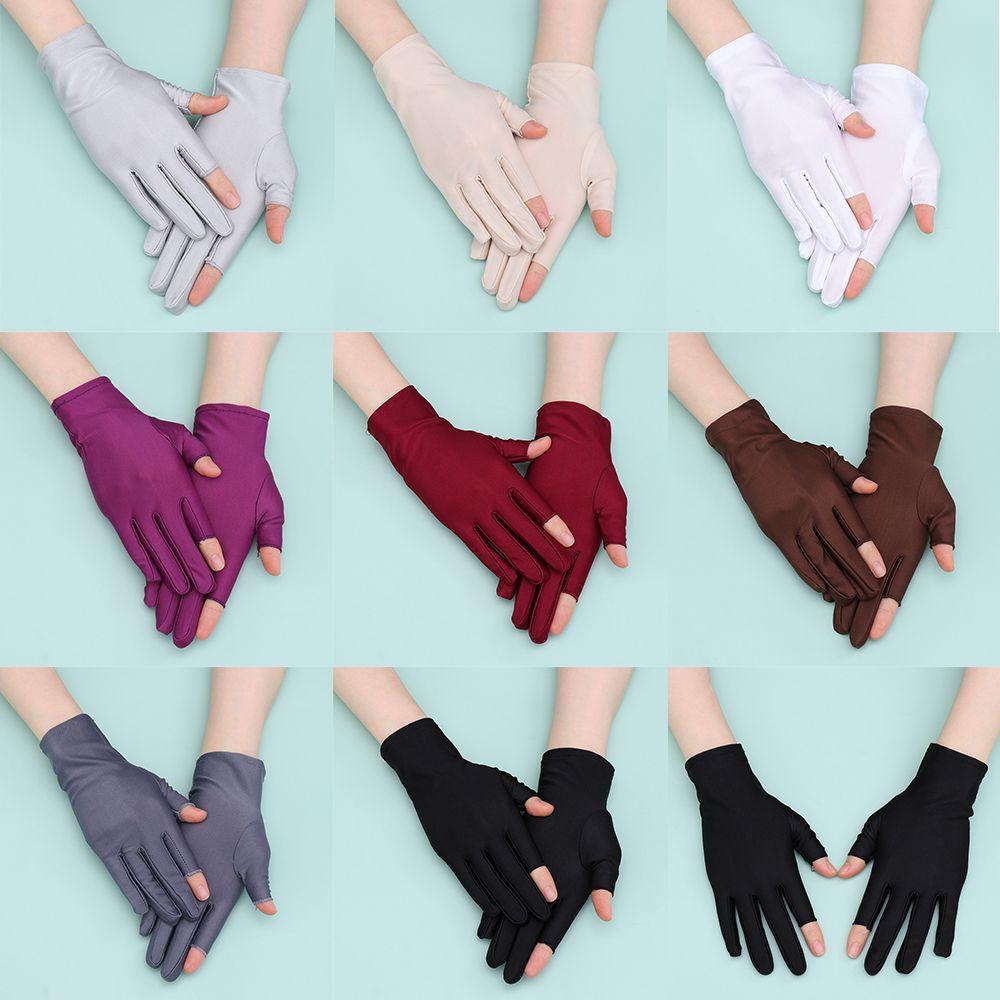 Short Stretch Thin Spandex Gloves Summer Mittens Two Finger Touch Screen Driving Gloves