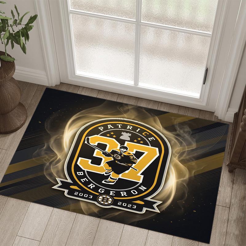Boston Bruins Design Crystal Velvet Carpet Cozy Non?Slip Printed Rug For Bedroom Living Room Entrance