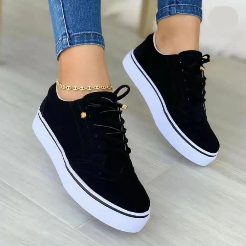 New 2025 Spring Sneakers Women Flat Casual Sneaker Fashion Versatile Lace Up Walking Women Shoes Large Size 43
