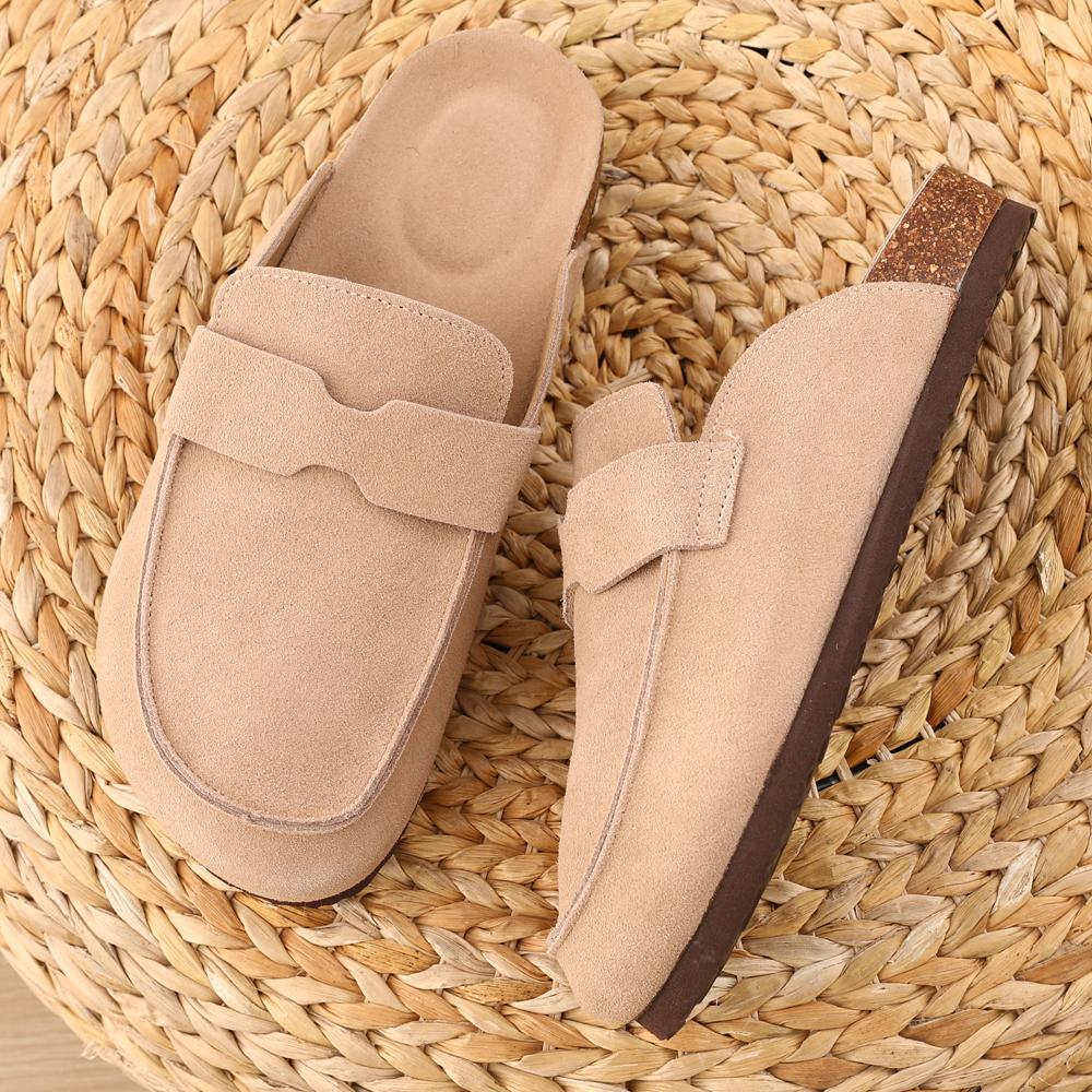 Fashion Comwarm Women Cow Suede Cork Slippers Classic Cork House Slippers With Arch Support Outdoor Beach Shoes Fashion Clogs Slippers