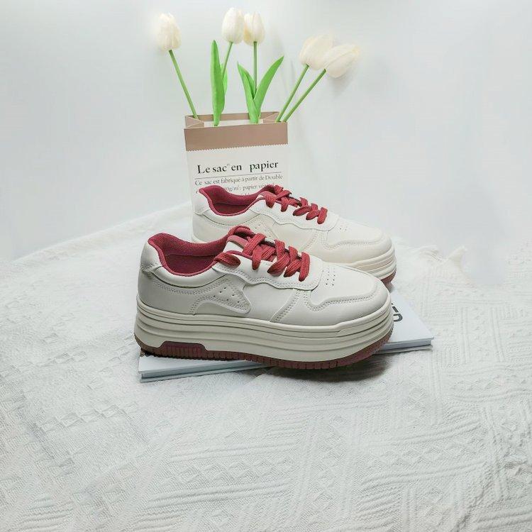 Thick-soled Sports Year Autumn New High-profile Soft-soled Non-slip Casual Leather Panel Shoes