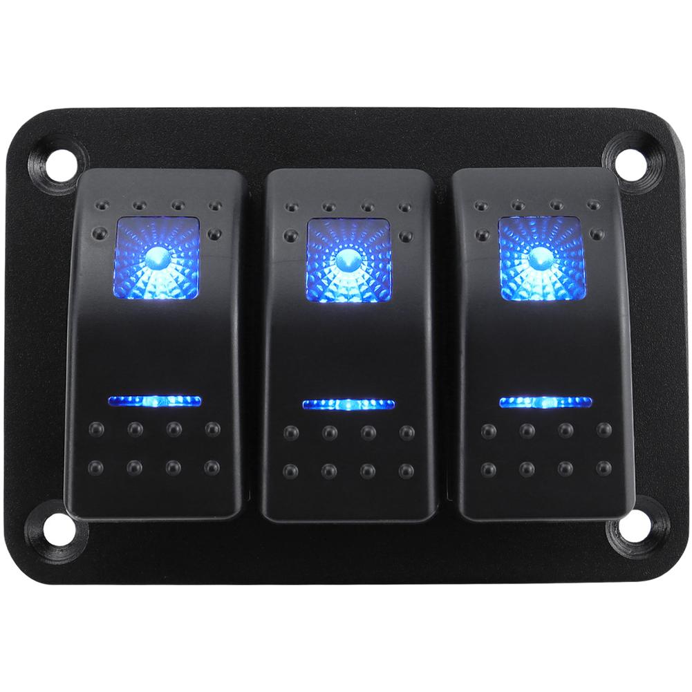 12V 24V DC Rocker Switch Panel with Blue LED Light 2 3 4 5 6 8 Position for Car Boat RV Applications with IP65 Waterproof