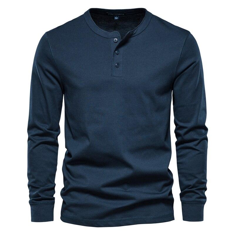 AIOPESON Henley Collar 100% Cotton T Shirt Men Casual Solid Color Long Sleeve Top Tees Men New Autumn High Quality Mens T Shirts