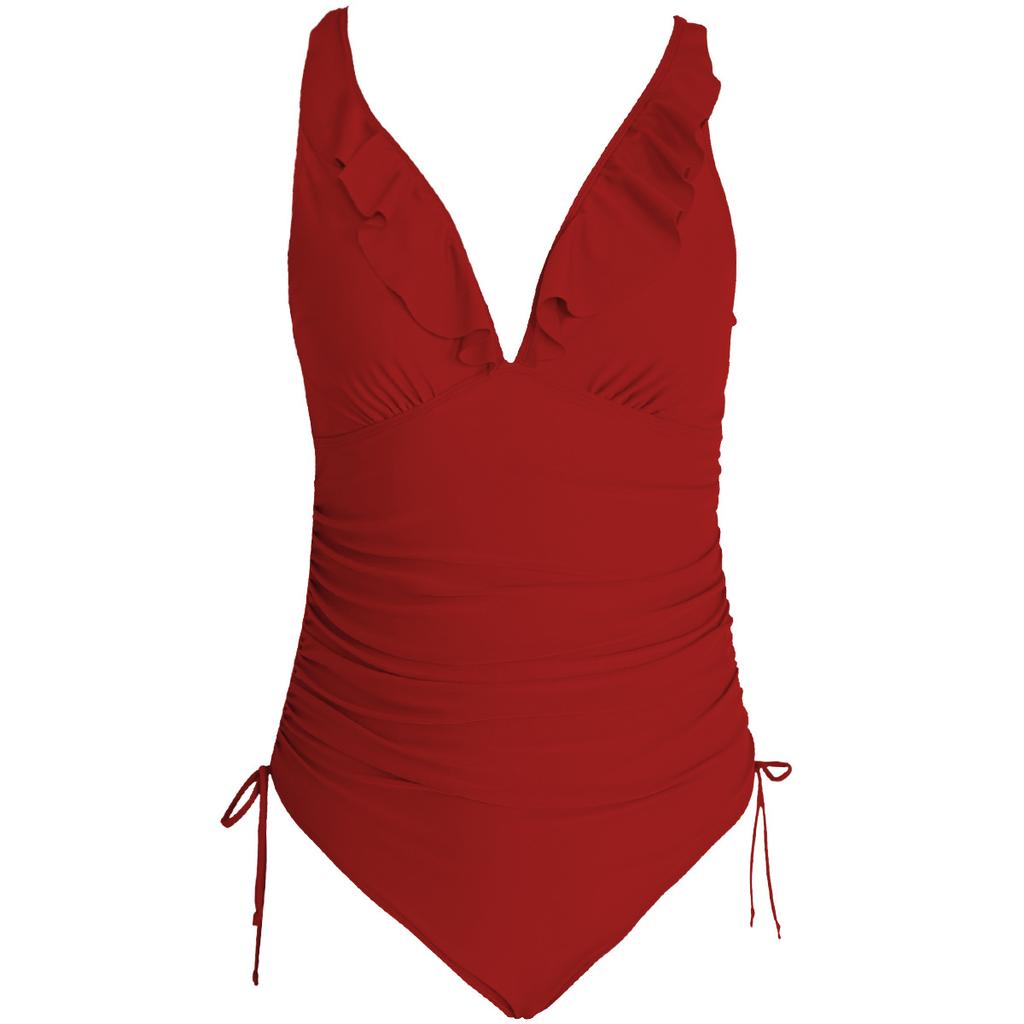 Costum de baie pentru damă Costum de baie dintr-o singură piesă cu volane, cu cravată laterală, bikini sexy, multicolor