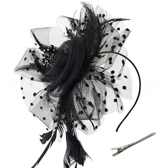 Girls Hair Hoop Elastic Design Feather Mesh Decor Headband Retro Style Bridal Floral Hairpin Flower Headdress