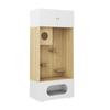 Armoire pour animaux de compagnie avec mur d'escalade pour chat, grotte pour chat, zones de repos et coussin doux, 90 x 50 x 202 cm, avec espace de rangement, Blanc + Aspect Bois