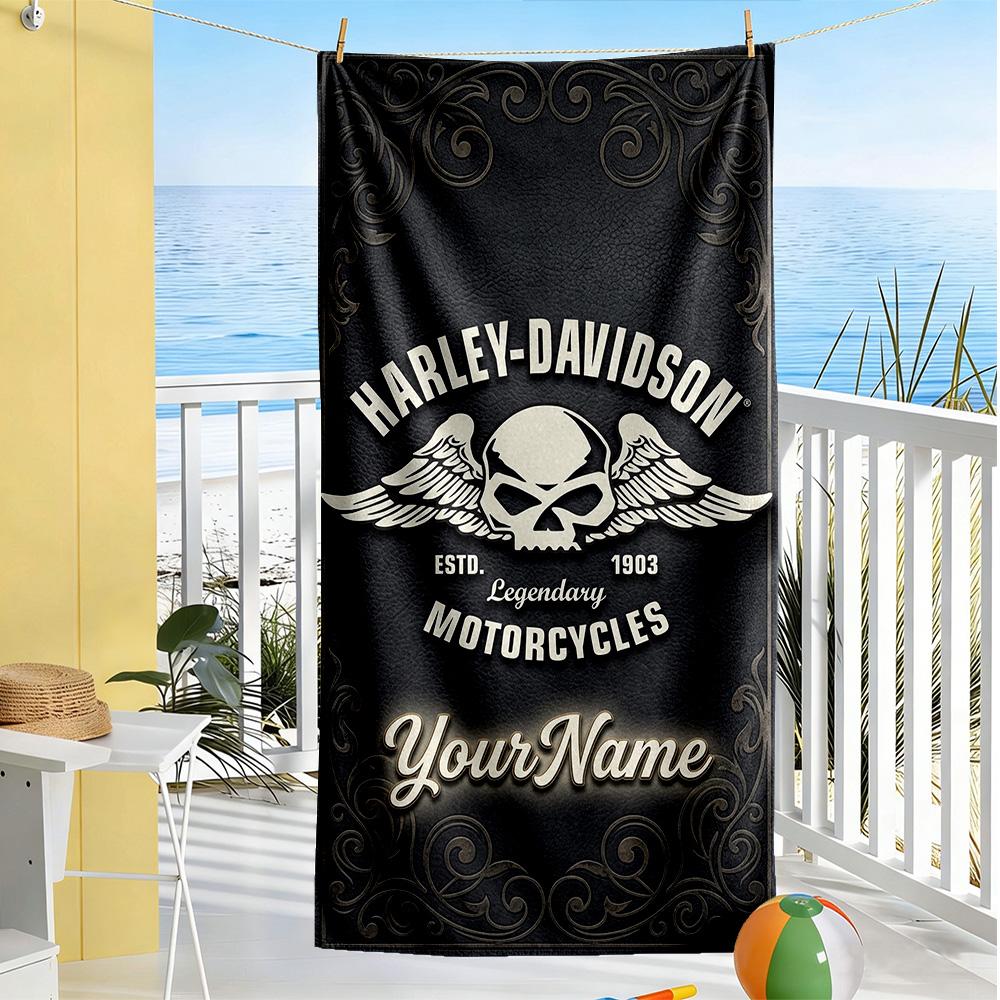 Harley-davidson Motorcycles Personalized Name Beach Towel Soft Durable Quick-Dry Portable for SwimmingBeachCamping Travel Beach AccessoriesGym