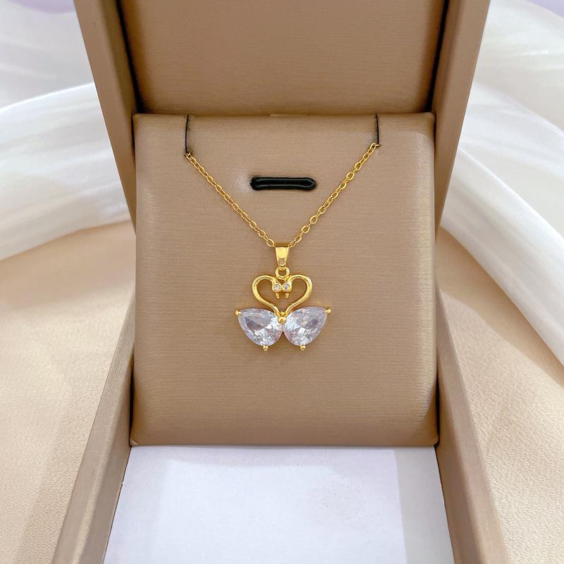 Titanium Steel Micro-Inlaid Luxury Necklace: Elegant Full Diamond Gold Design for Women