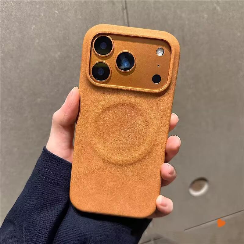 Étui de téléphone magnétique en cuir d'agneau à sensation de peau de luxe pour iPhone 17 Air 13 Mini 12 11 14 15 Plus 16 Pro Max XS XR X Housse Mate