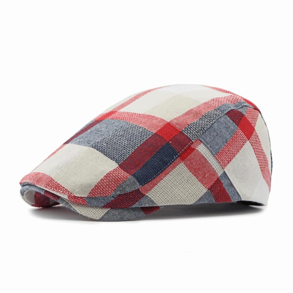 Colorful Plaid Berets Button Adjustable Painter Caps Unisex Summer Visor Hat for Men Women