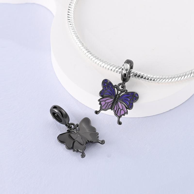 Purple Color Charm Bead Charms Bead Charms Genuine Copper Cute Owl Butterfly Flower Pendants Compatible With Authentic Accessories Bracelets Do It You