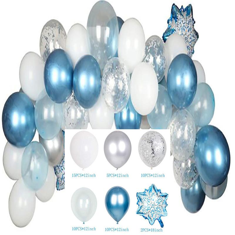Frozen Blue Theme Birthday Decoration Balloon Set Princess Elsa Anna Aluminum Film Children'S Party Arrangement