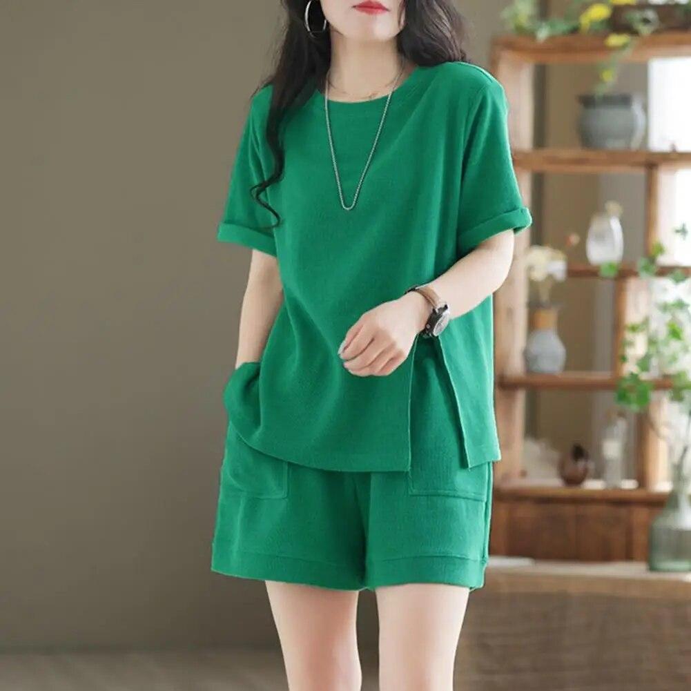 Fashion Women's Sportswear Loose Solid Color T-Shirt With Shorts Set