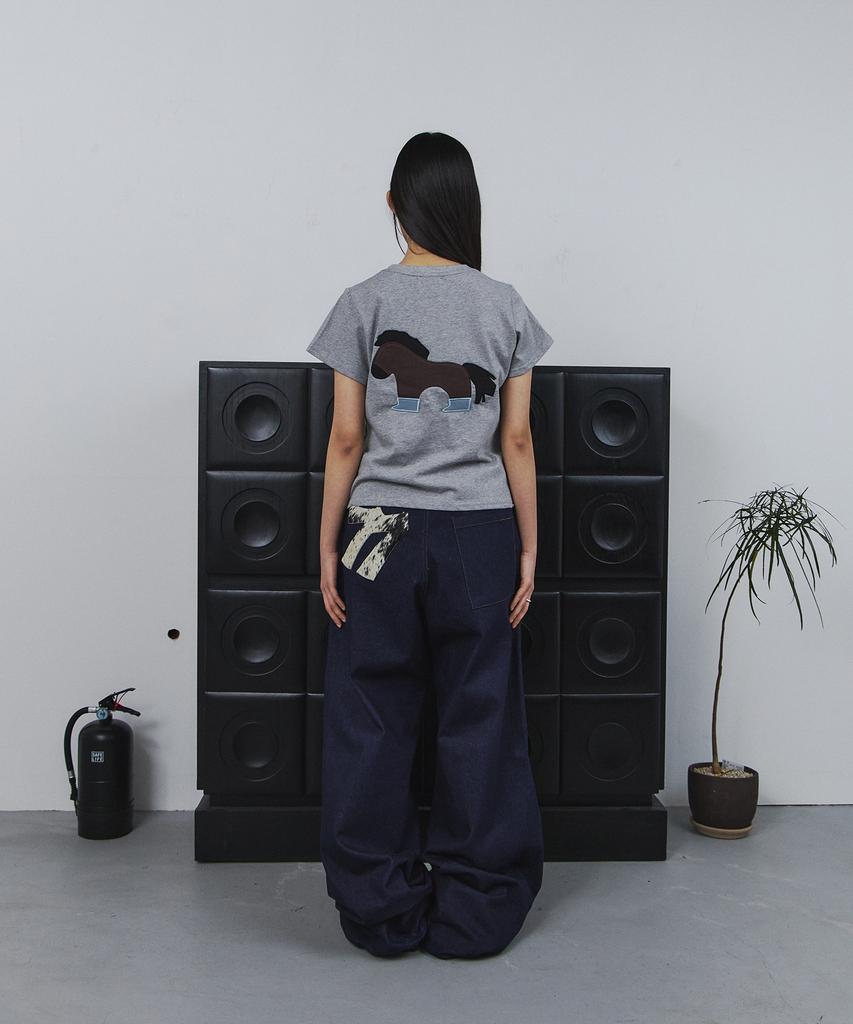 Tansanmageunesyum Pony Applique T-Shirt (Gray)