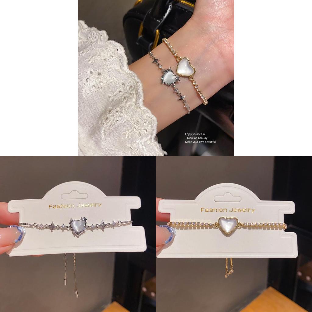 Fashion Heartshaped Cz Star Love Cat Eye Bracelet With Microset Copper For Womens Casual Wear