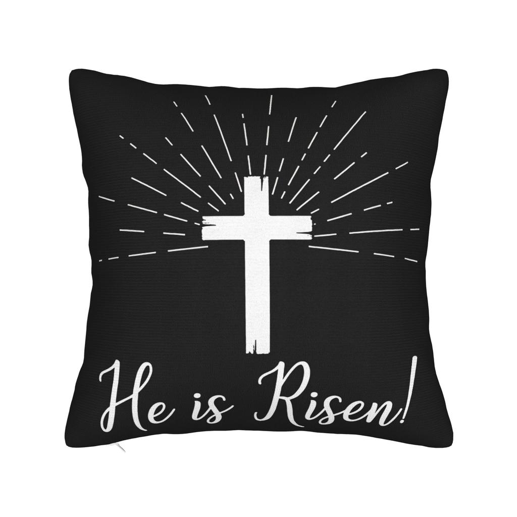 He Is Risen Boho Easter Christian Cross Pillow Case Cute Funny Pillow Cover Custom Pillowcases For Sofa Couch Bed Living Room