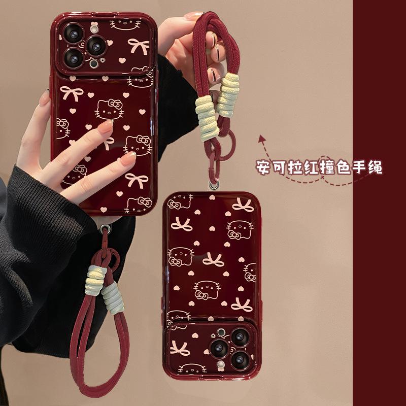 Bow Hello Kitty Lanyard Suitable for Apple 13PRO Large Windows Mobile Phone Case 14 Silicone Anti-drop 12 Cute 7/8